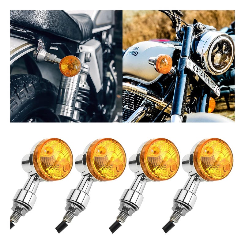 Motorcycle Round Turn Signal Lights 4PCS 12V LED Bulbs Blinker Direction Indicator Lamp Universal for Honda Shadow Suzuki Kawasaki Harley Yamaha Silver4PCS