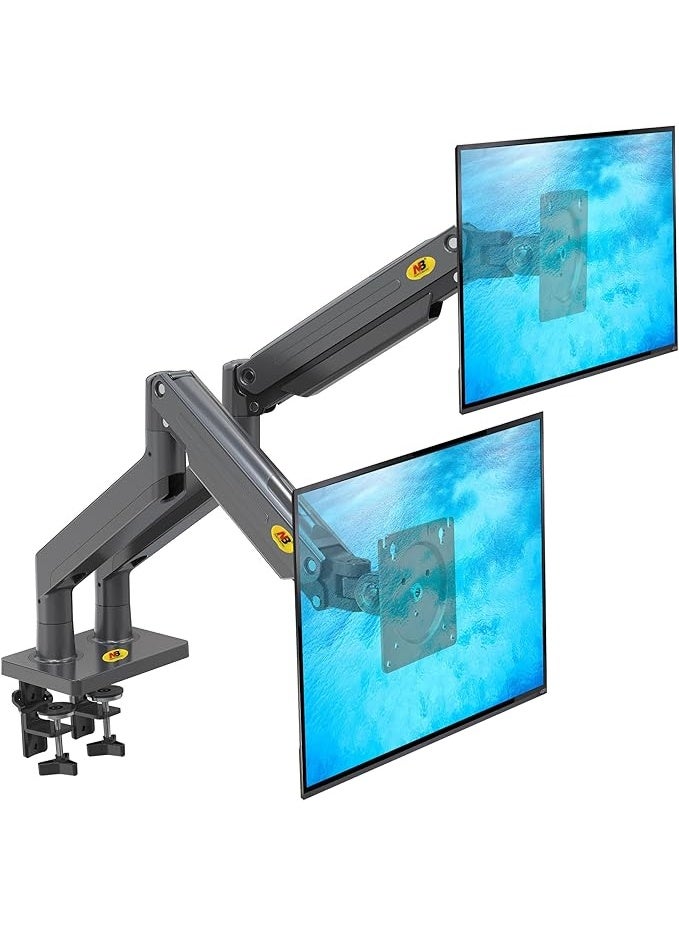 NB NORTH BAYOU Invision Dual Monitor Desk Mount with Gas Spring – Adjustable Support for Two 22" to 32" Screens – VESA 75mm & 100mm – Holds up to 15kg – Easy Height & Angle Adjustment - Image 4