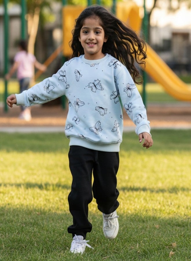 ANTHRILO Butterfly Blue Girls Fleece Black Jogger Set - Blue/Black | 0-6 Months - Image 2