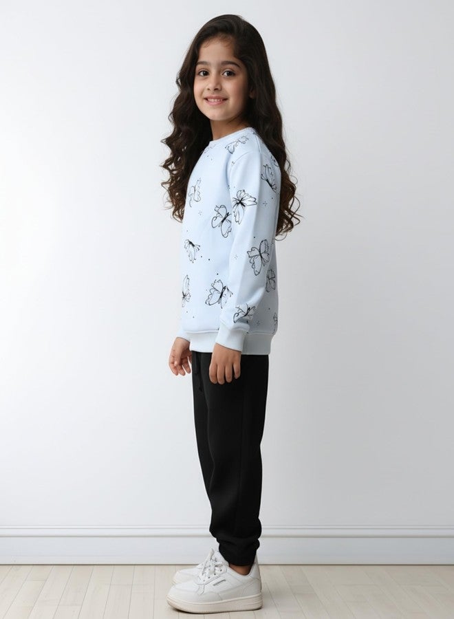 ANTHRILO Butterfly Blue Girls Fleece Black Jogger Set - Blue/Black | 0-6 Months - Image 3