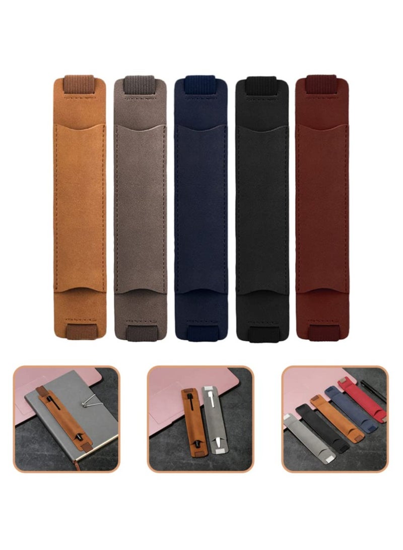 Excefore Adjustable Pencil Holder Elastic Notebook Pen Holder 5pcs Elastic Band PU Leather Pen Holders for Notebook PU Leather Pen Sleeve Pouch Pen Storage Band Bags Leather Pen Band Sleeve  - Image 4