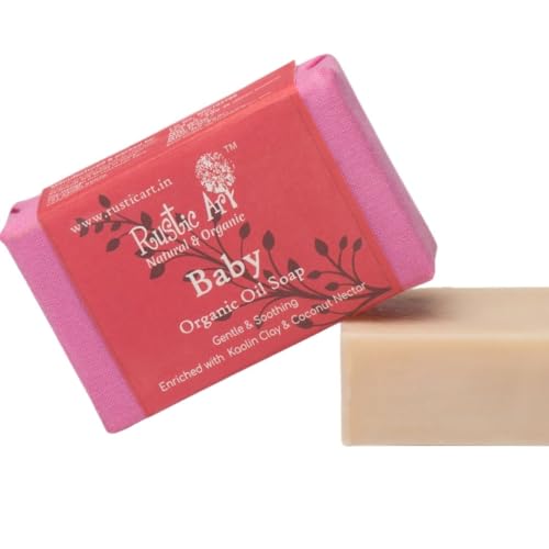 Rustic Art Baby Organic Soap | Cold-Processed Handmade | Coconut Nectar, Aloe & Coconut Milk for Delicate Skin | Vegan, Natural | 100 g - Image 1