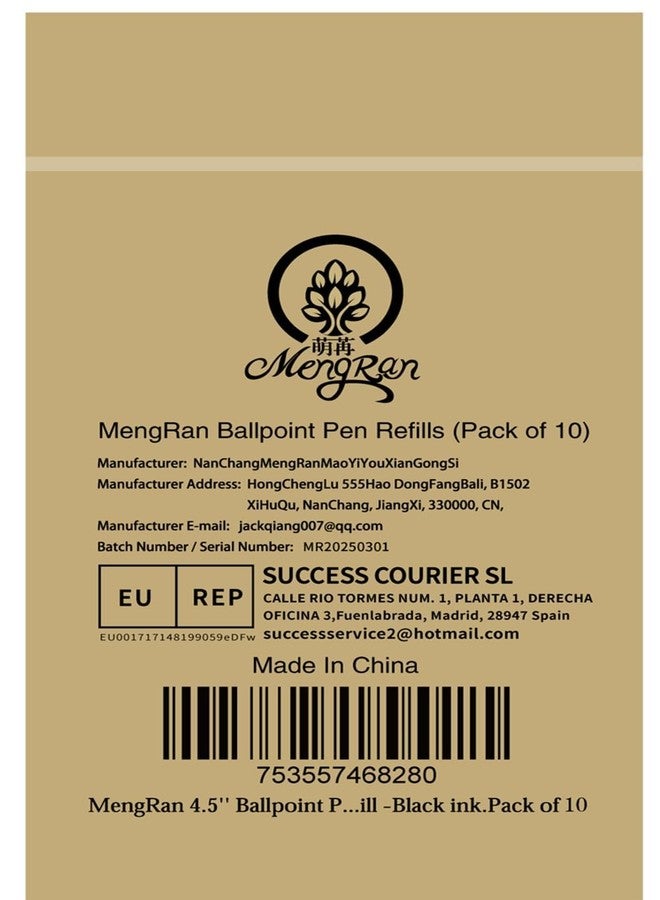 MengRan 4.5'' Ballpoint Ink Pen Refills for Twist Pens,1mm Medium Tip, Compatible with Cross Pen Refills (8513)(10 Pcs Black Ink) - Image 5