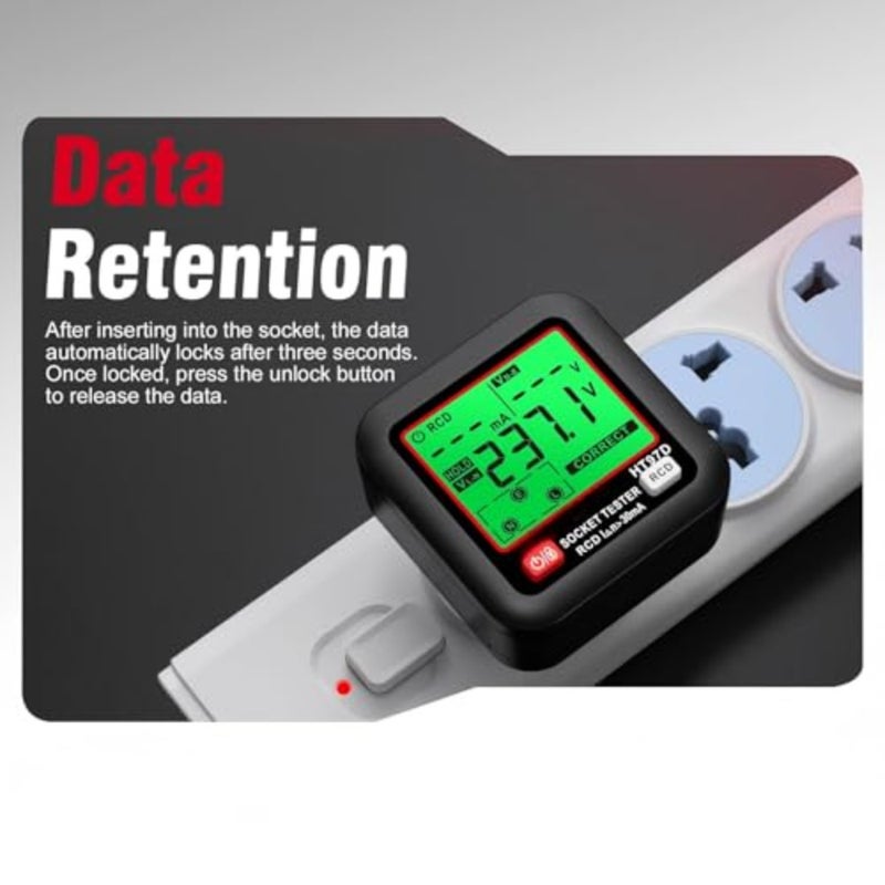 GFCI Outlet Tester with LCD Display, Receptacle Detector, Electric Voltage Tester for Standard 3-Wire 260V AC Voltage, Socket Checker 6 Visual Indicators/Wiring Legend for Home HT97E - Image 3