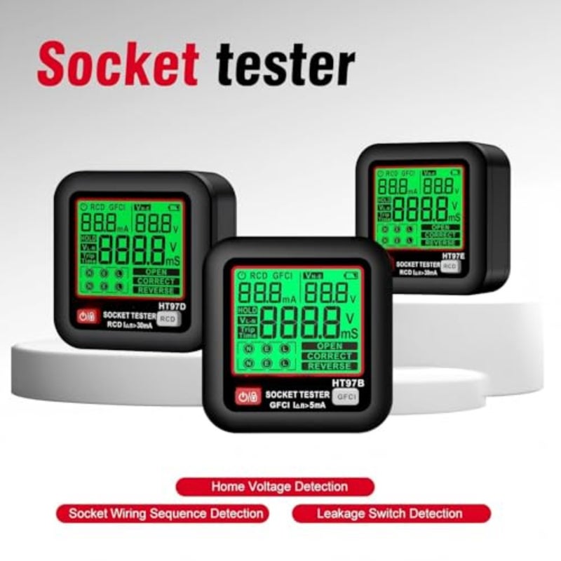 GFCI Outlet Tester with LCD Display, Receptacle Detector, Electric Voltage Tester for Standard 3-Wire 260V AC Voltage, Socket Checker 6 Visual Indicators/Wiring Legend for Home HT97E - Image 2