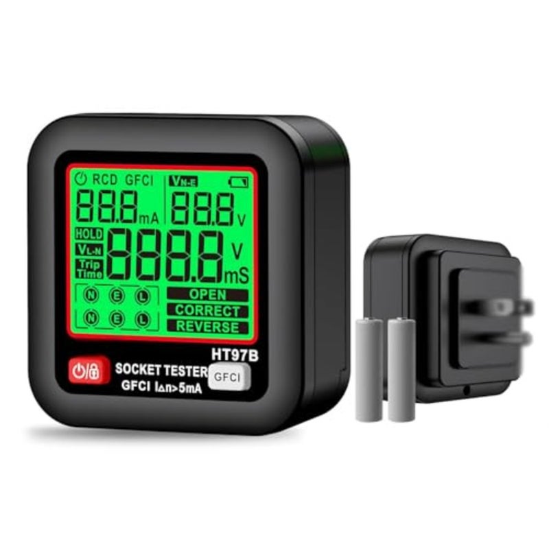 GFCI Outlet Tester with LCD Display, Receptacle Detector, Electric Voltage Tester for Standard 3-Wire 260V AC Voltage, Socket Checker 6 Visual Indicators/Wiring Legend for Home HT97E - Image 1