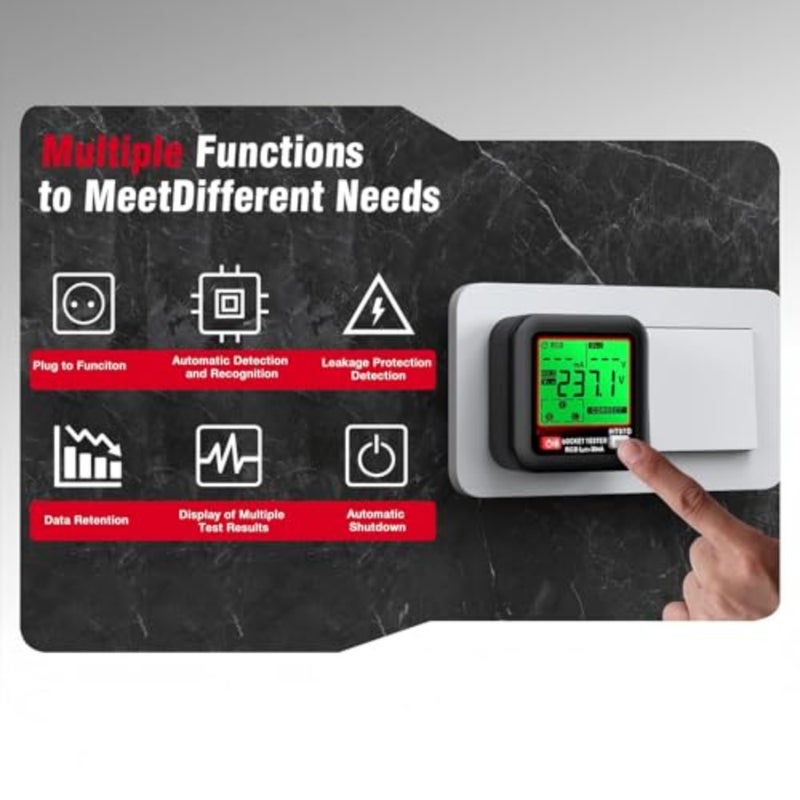 GFCI Outlet Tester with LCD Display, Receptacle Detector, Electric Voltage Tester for Standard 3-Wire 260V AC Voltage, Socket Checker 6 Visual Indicators/Wiring Legend for Home HT97E - Image 5
