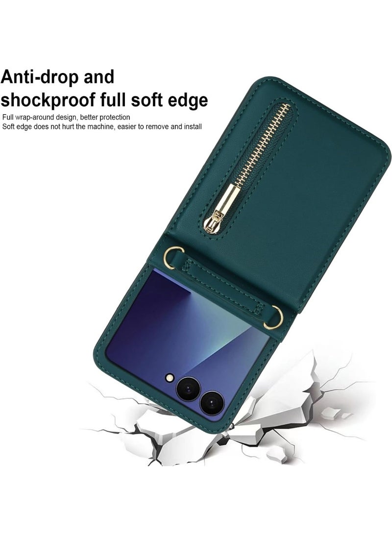XIMAND جراب هاتف Ximand فاخر بسحاب لهاتف Samsung Galaxy Z Flip 7، حامل بطاقات متعدد الوظائف مع حزام كتف قابل للتعديل، جراب قلاب أنيق - Image 5