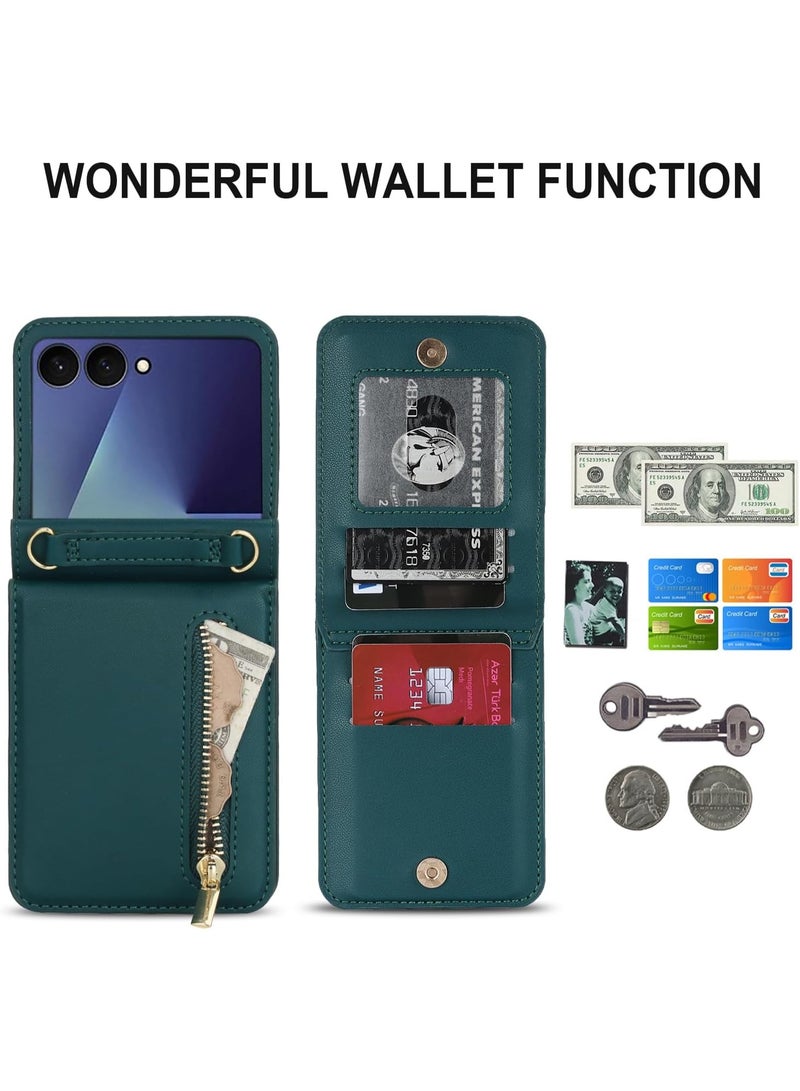 XIMAND جراب هاتف Ximand فاخر بسحاب لهاتف Samsung Galaxy Z Flip 7، حامل بطاقات متعدد الوظائف مع حزام كتف قابل للتعديل، جراب قلاب أنيق - Image 2