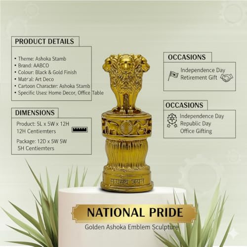 AABCO Ashoka Stambh Desk Ashoka Pillar Ideal for Table Office & Home Decor Showpiece Best for Gifting Purpose 5 x 2 Inches - Image 4