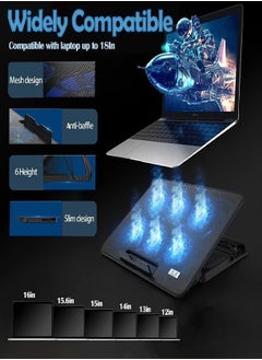 joyzzz Laptop Cooling Pad, Adjustable Laptop Cooling Fan, Portable Laptop Cooler with 6 Quiet Fan LED Lights, Gaming Laptop Cooling Pad for Laptops Below 18 Inches  - Image 3