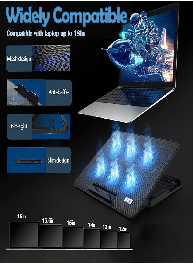 joyzzz Laptop Cooling Pad, Adjustable Laptop Cooling Fan, Portable Laptop Cooler with 6 Quiet Fan LED Lights, Gaming Laptop Cooling Pad for Laptops Below 18 Inches  - Image 3