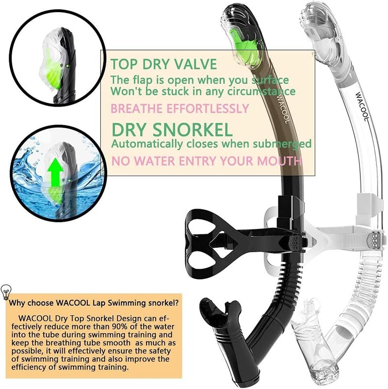WACOOL Training Headstrap Support Dry Top Snorkel Tube Comfortable Mouthpiece One-Way Purge Valve for Pool Open Water Scuba Lap Swimming Swimmer Diving Snorkeling - Image 4