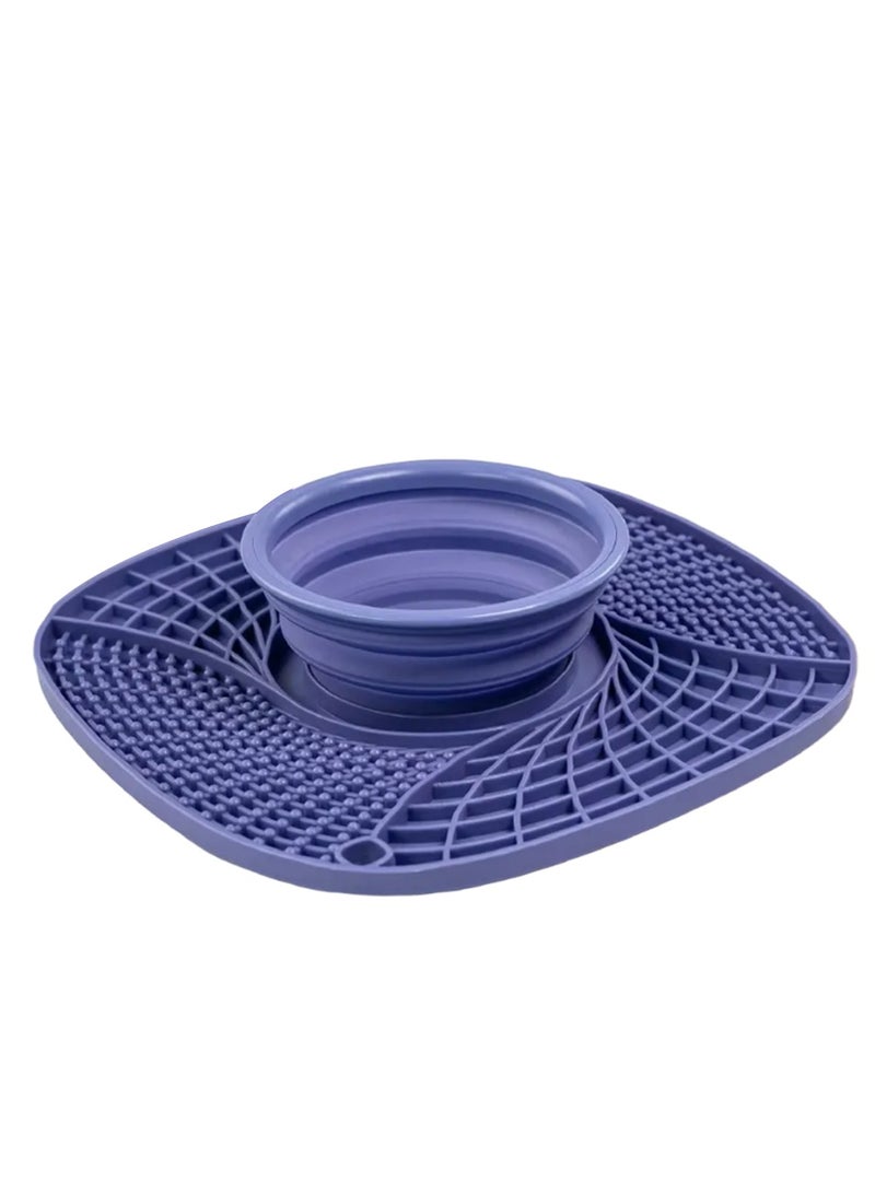 حصيرة سنفل من السيليكون مع وعاء ماء، حصيرة لعق للكلاب والقطط، حصيرة تغذية بطيئة 3 في 1 مع شفط قوي، وعاء طعام متين قابل للغسل في الغسالة للأكل البطيء للكلب لتناول الطعام بسرعة - Image 1