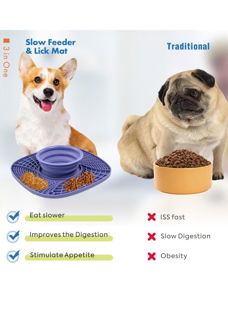 حصيرة سنفل من السيليكون مع وعاء ماء، حصيرة لعق للكلاب والقطط، حصيرة تغذية بطيئة 3 في 1 مع شفط قوي، وعاء طعام متين قابل للغسل في الغسالة للأكل البطيء للكلب لتناول الطعام بسرعة - Image 3
