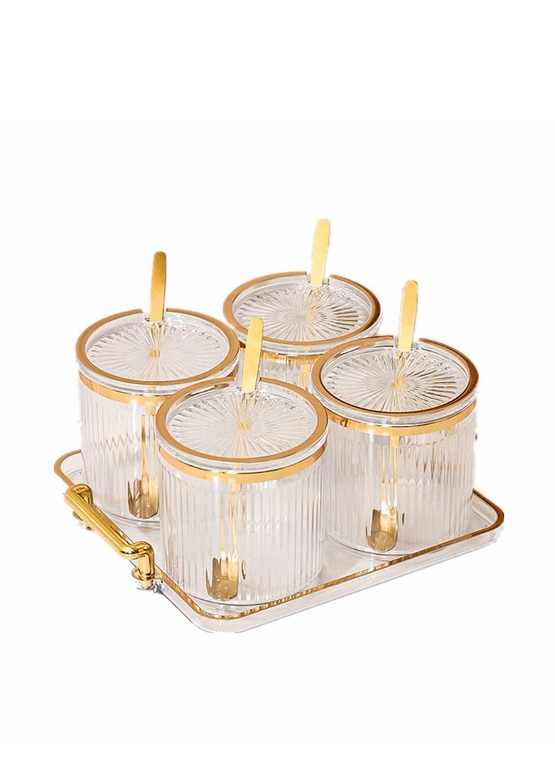 Arabest - Acrylic Condiment Spice Jar, Condiment Spice Box with Lid, Spoon and Tray, Condiment Box 4 Piece, Kitchen Condiment Box Set - Image 1