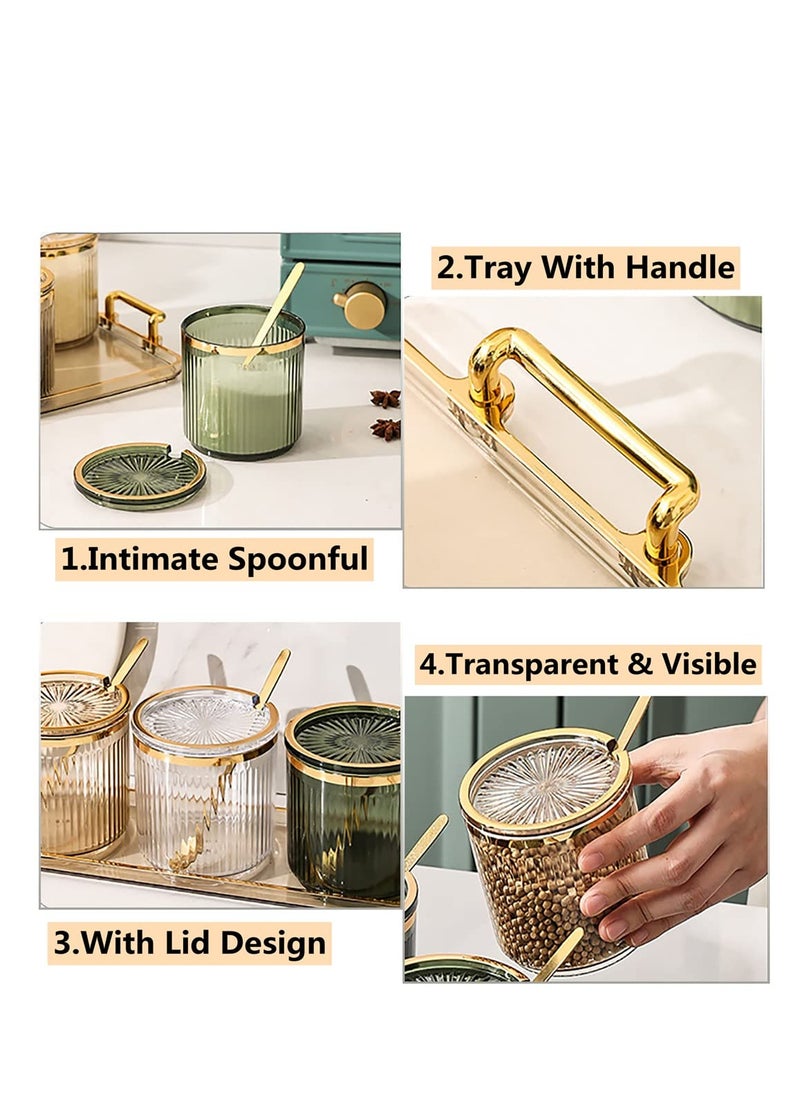 Arabest - Acrylic Condiment Spice Jar, Condiment Spice Box with Lid, Spoon and Tray, Condiment Box 4 Piece, Kitchen Condiment Box Set - Image 1