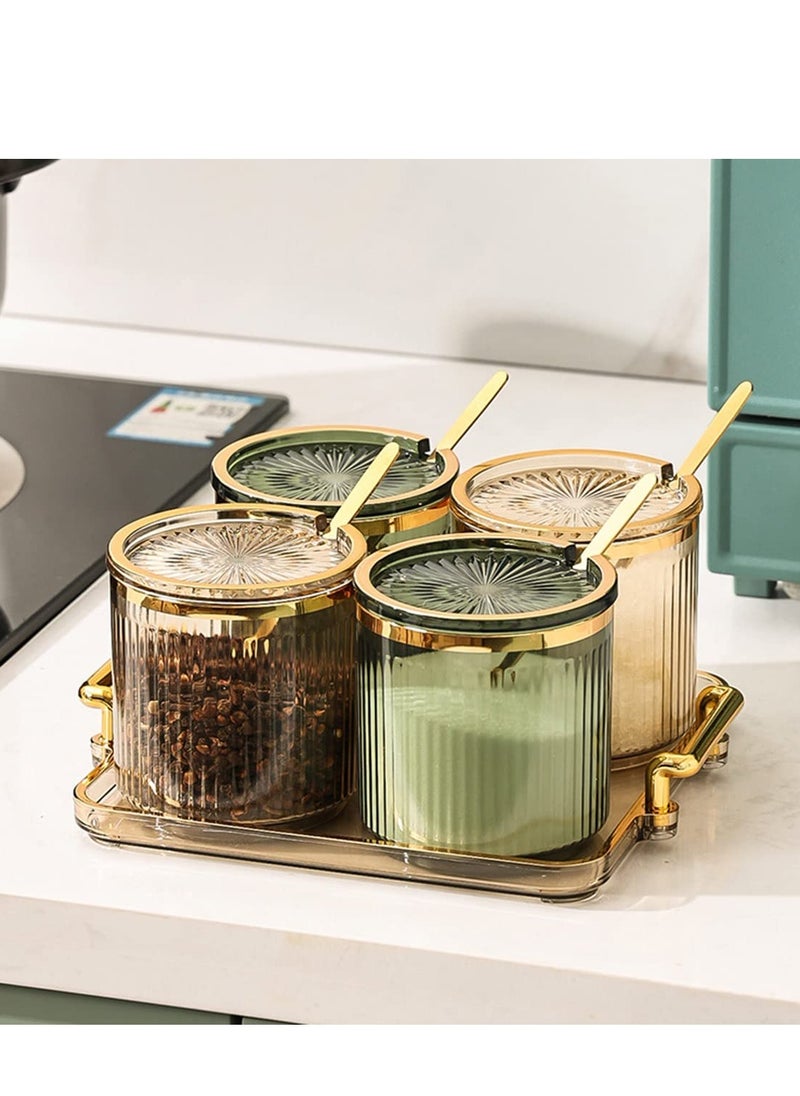 Arabest - Acrylic Condiment Spice Jar, Condiment Spice Box with Lid, Spoon and Tray, Condiment Box 4 Piece, Kitchen Condiment Box Set - Image 1