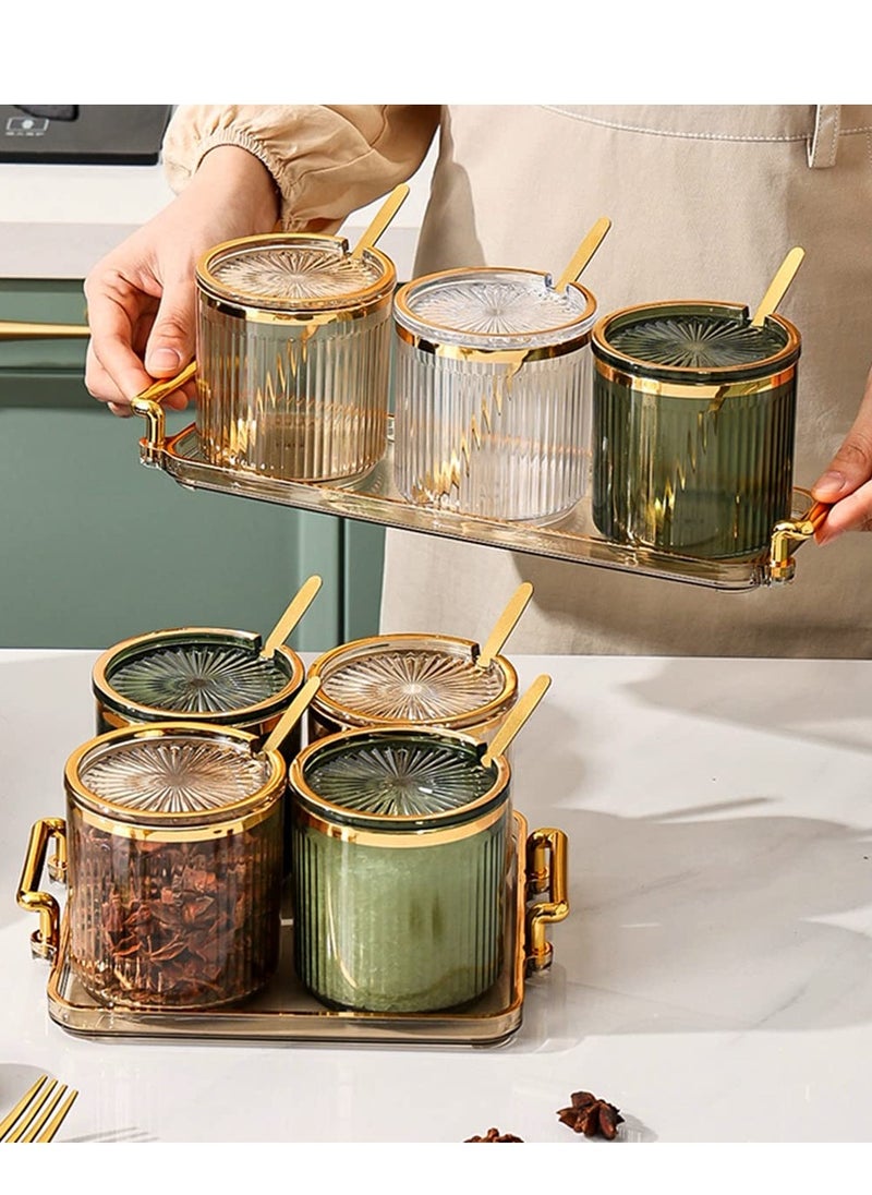 Arabest - Acrylic Condiment Spice Jar, Condiment Spice Box with Lid, Spoon and Tray, Condiment Box 4 Piece, Kitchen Condiment Box Set - Image 1