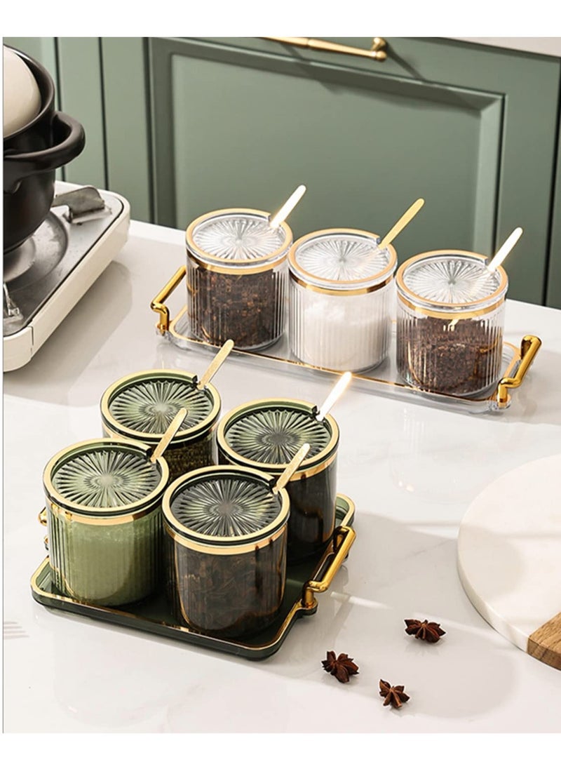 Arabest - Acrylic Condiment Spice Jar, Condiment Spice Box with Lid, Spoon and Tray, Condiment Box 4 Piece, Kitchen Condiment Box Set - Image 1