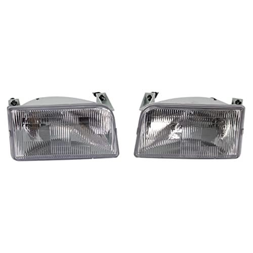TRQ Headlight Assembly Set Headlights Driver & Passenger Side Halogen Compatible with 1992-1997 Ford F150 Truck 1992-1996 Bronco FO2502118 FO2503114 - Image 1