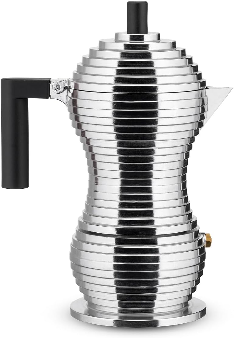 ALESSI موقد إسبريسو MDL02/3 B "بولشينا" 3 أكواب مع مقبض وزر من الألمنيوم، أسود - Image 1
