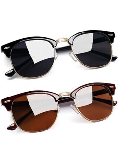 Joopin Semi Rimless Sunglasses Polarized Half Frame Shades For Women Men Sun Glasses Uv Protection Shady Rays Sunnies (Gloss Black+Brown)  - Image 1