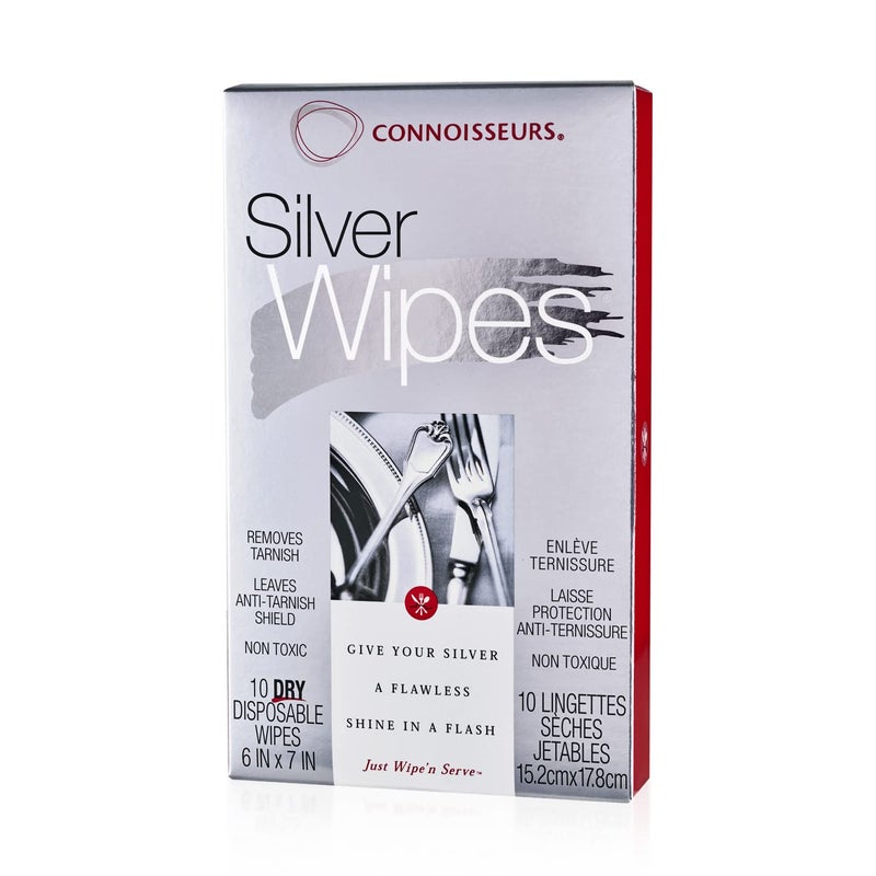 Connoisseurs Silver Cleaner Wipes for Sterling Silver Jewelry and Tableware - 10 Pack - Dry and Disposable - Remove and Prevent Tarnish - Image 1