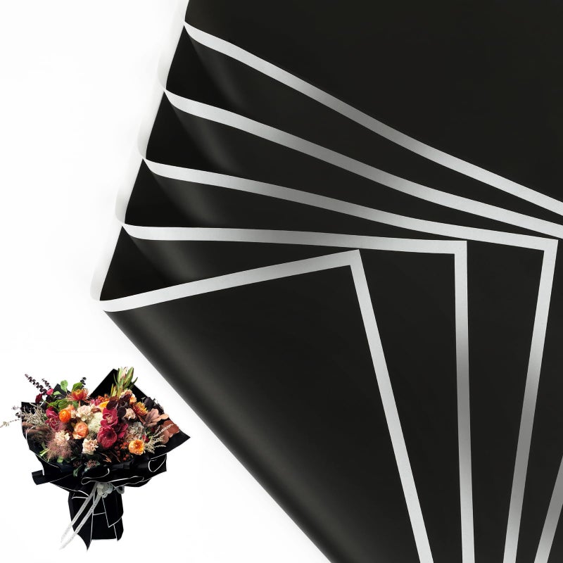 NESCCI 20 Sheet Flower Wrapping Paper - Waterproof Floral Bouquet Wrapping Paper, Florist Supplies Packaging Paper for Wedding Birthday Gift DIY (Dark Black) - Image 1