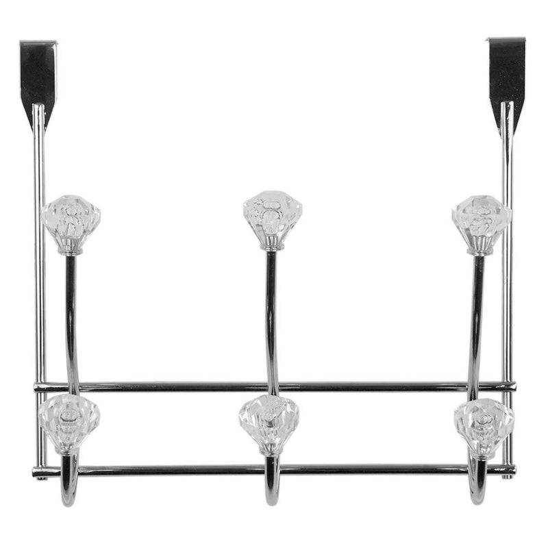 Home Basics Home Basics 3 Hook Over the Door Hooks with Crystal Knobs Organize Clothes Coats Robes Towels For Bedroom Bathroom Or Closet Chrome 