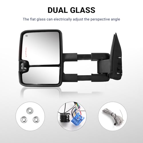 Sanooer HF autoparts Towing Mirrors Compatible with 2003-2007 Chevy Silverado, GMC Sierra Tow Mirrors, Pair Power Heated with Turn Signal Light Backup Lamp Extendable Pair Set - Image 4