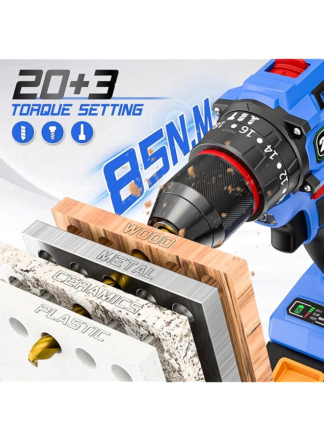 erorex 21V Cordless Drill Brushless Power Drill Set With 1 Batteries And Charger 3 8 Inch Chuck Electric Drill Driver 20+3 Torque Setting 32 Pcs Drill Driver Bits And Tool Set - Image 4