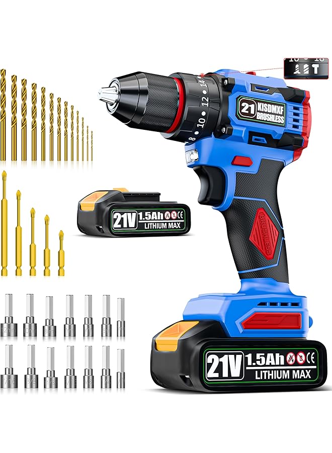 erorex 21V Cordless Drill Brushless Power Drill Set With 1 Batteries And Charger 3 8 Inch Chuck Electric Drill Driver 20+3 Torque Setting 32 Pcs Drill Driver Bits And Tool Set - Image 1