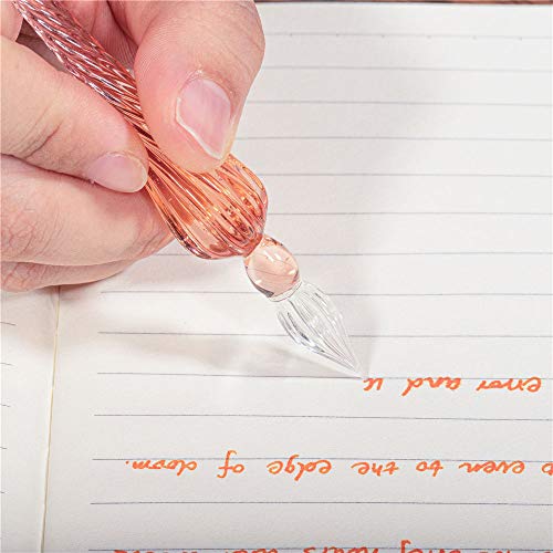molshine Handmade Glass Dip Pen Crystal Calligraphy Pen Signature Dipped Pen for Artist Women Men Teens,Writing Drawing Decoration Gifts (Pink) - Image 4