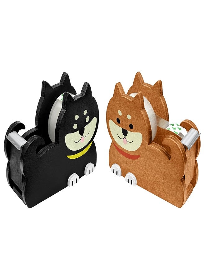 EQUNROY Wooden Tape Dispenser Desk - Cute Adorable Animal Design for Desk Organizing, 2-Pack Set Office & School Supplies (Black and Brown) (Dog) - Image 1