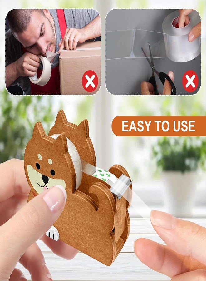 EQUNROY Wooden Tape Dispenser Desk - Cute Adorable Animal Design for Desk Organizing, 2-Pack Set Office & School Supplies (Black and Brown) (Dog) - Image 4