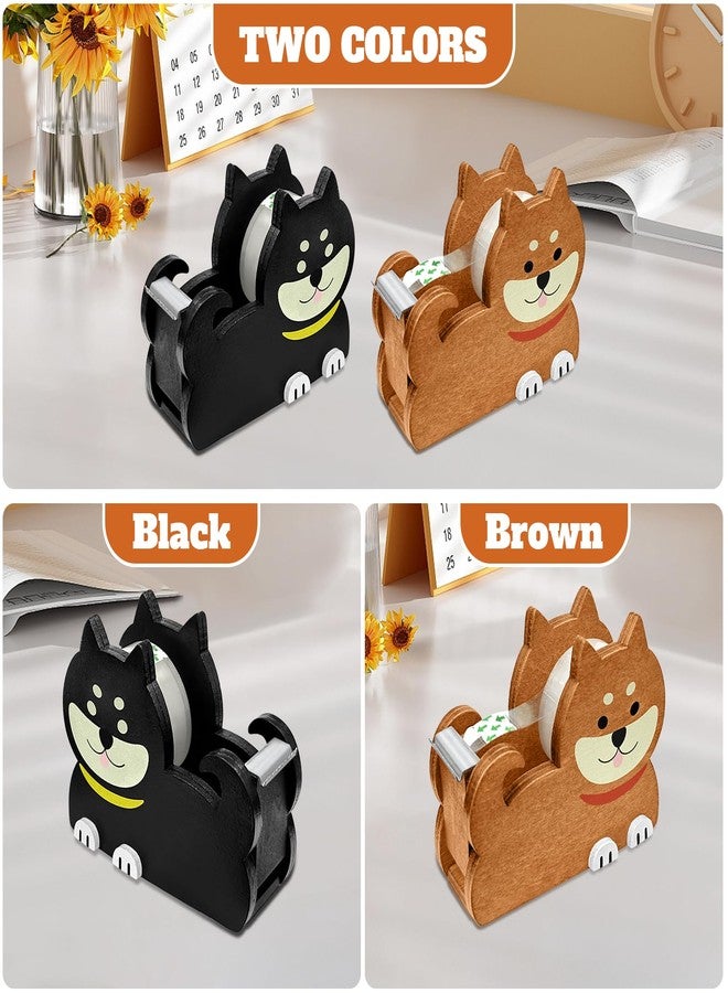 EQUNROY Wooden Tape Dispenser Desk - Cute Adorable Animal Design for Desk Organizing, 2-Pack Set Office & School Supplies (Black and Brown) (Dog) - Image 3