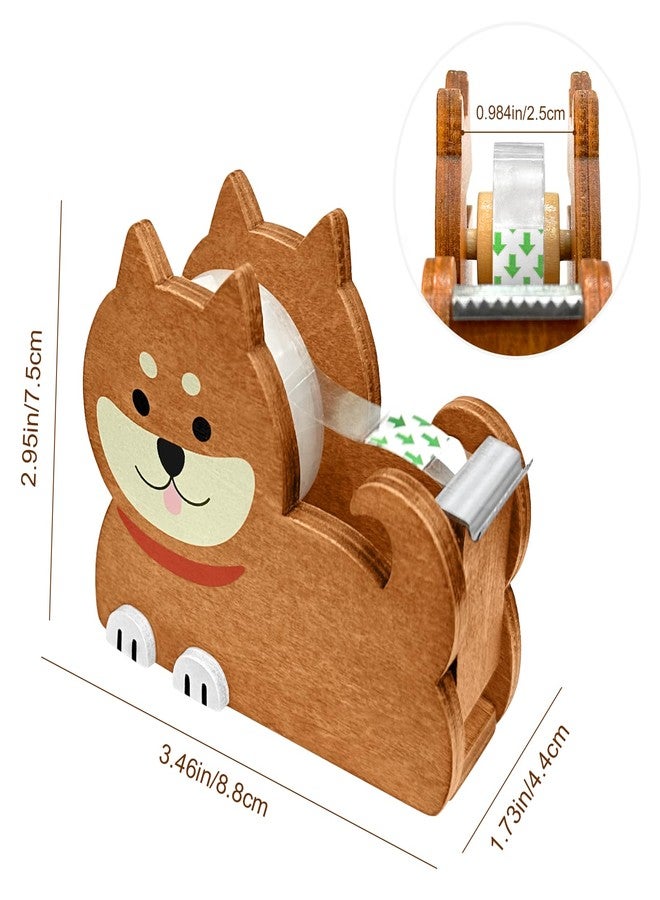 EQUNROY Wooden Tape Dispenser Desk - Cute Adorable Animal Design for Desk Organizing, 2-Pack Set Office & School Supplies (Black and Brown) (Dog) - Image 2