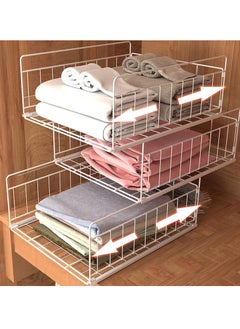 XiuWoo 3-Pcs Metal Foldable Stackable Closet Wardrobe Storage Box Organizer, Portable Wardrobe Storage Organizer, Clothes Storage Cabinet, Pull Out Drawer Organizer  - Image 1