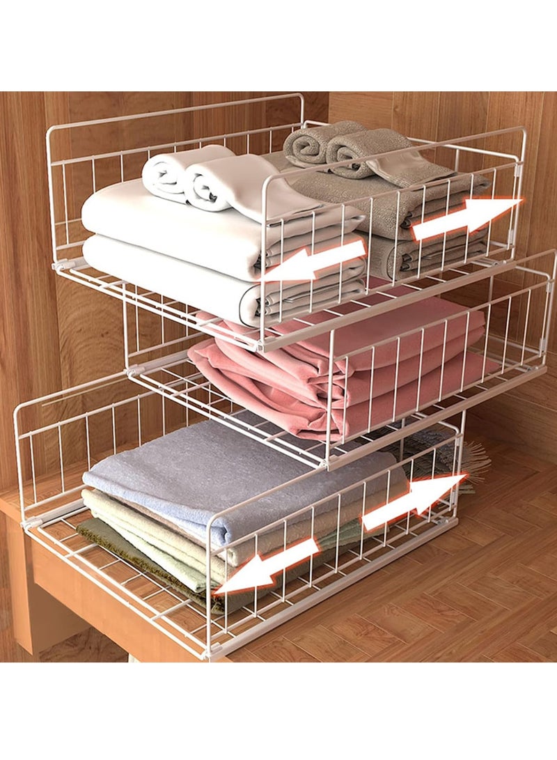 شو وو 3 قطع من صندوق تخزين خزانة الملابس القابل للطي والتكديس المعدني، منظم تخزين خزانة الملابس المحمول، خزانة تخزين الملابس، منظم الأدراج القابلة للسحب - Image 1