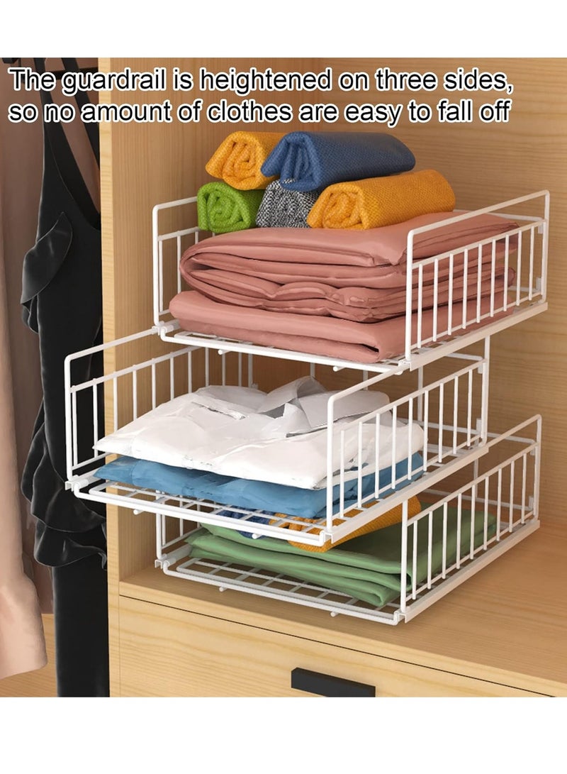 شو وو 3 قطع من صندوق تخزين خزانة الملابس القابل للطي والتكديس المعدني، منظم تخزين خزانة الملابس المحمول، خزانة تخزين الملابس، منظم الأدراج القابلة للسحب - Image 3