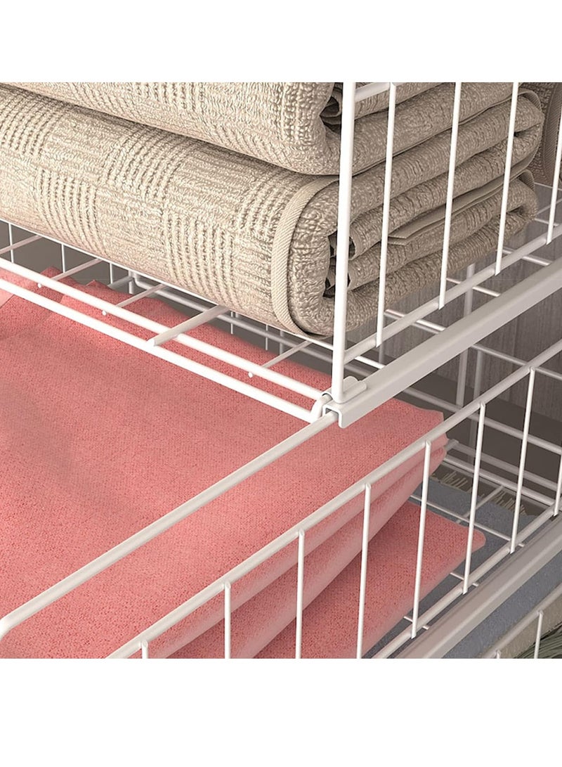 شو وو 3 قطع من صندوق تخزين خزانة الملابس القابل للطي والتكديس المعدني، منظم تخزين خزانة الملابس المحمول، خزانة تخزين الملابس، منظم الأدراج القابلة للسحب - Image 4