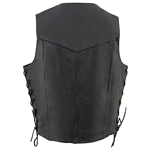 Milwaukee Leather سترة دراجات نارية جلدية كلاسيكية للرجال من ميلووكي SH1315 باللون الأسود مع إغلاق زر أمامي - 58 - Image 2