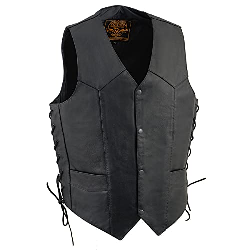 Milwaukee Leather سترة دراجات نارية جلدية كلاسيكية للرجال من ميلووكي SH1315 باللون الأسود مع إغلاق زر أمامي - 58 - Image 1