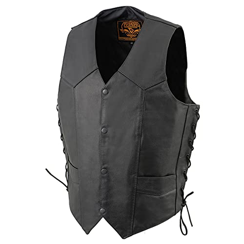 Milwaukee Leather سترة دراجات نارية جلدية كلاسيكية للرجال من ميلووكي SH1315 باللون الأسود مع إغلاق زر أمامي - 58 - Image 5