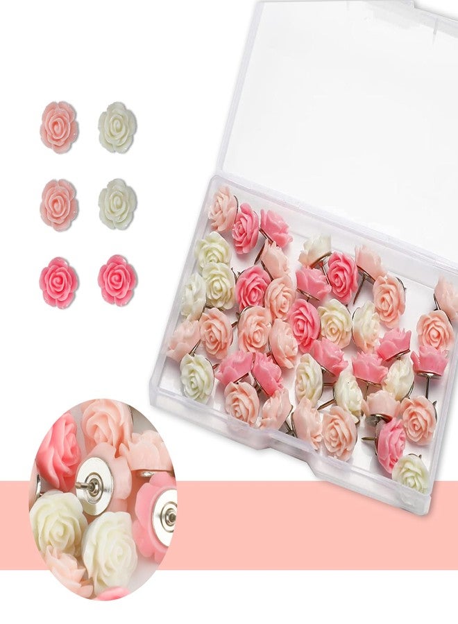 Vukasi 40Pcs Flower Push Pins Rose Decorative ThumbTacks for Cork Board Cute Pink Decorative Push Pins for Bulletin Board, Photos Wall Maps,Offices School - Image 1