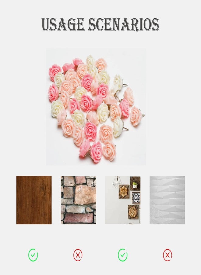 Vukasi 40Pcs Flower Push Pins Rose Decorative ThumbTacks for Cork Board Cute Pink Decorative Push Pins for Bulletin Board, Photos Wall Maps,Offices School - Image 3