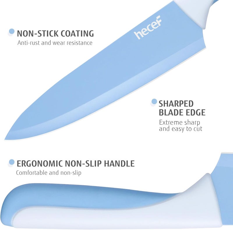 hecef 15 Pieces Kitchen Knife Set with Built-in Sharpening Wooden Block, Dishwasher Safe, High Carbon Stainless Steel Knife Block Set with Steak Knives, Kitchen Scissors, Blue - Image 4