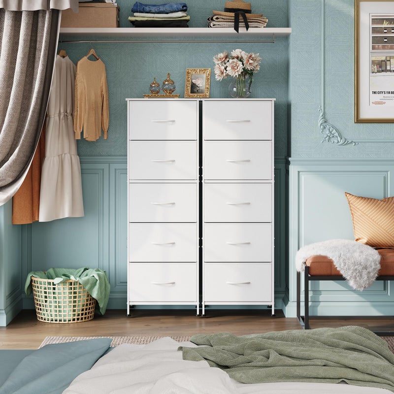 WLIVE Fabric Dresser, 5-Drawer Tall Dressers for Bedroom, Storage Dresser Organizer with Fabric Bins, Wood Top, Sturdy Steel Frame, Chest of Drawers for Closet, Hallway, White - Image 3