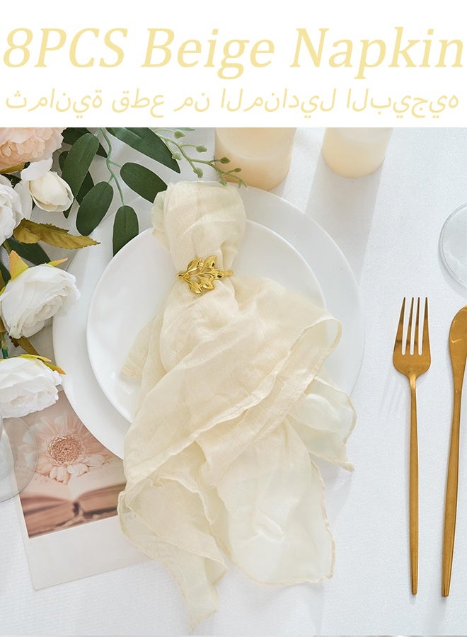 8 Pack Cheesecloth Napkins 20 x 20 Inch Beige Boho Gauze Cheese Cloth Napkins Bulk Rustic Dinner Table Decor for Wedding Bridal Baby Shower Party Eid Gatherings Banquets Catering Home Dining Table Decor - Image 1
